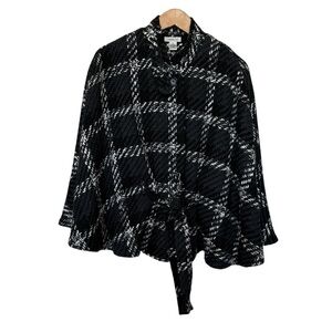 NWT Harold’s Women’s XL Black Plaid Wool Blend Jacket Belted Waist Casual $225